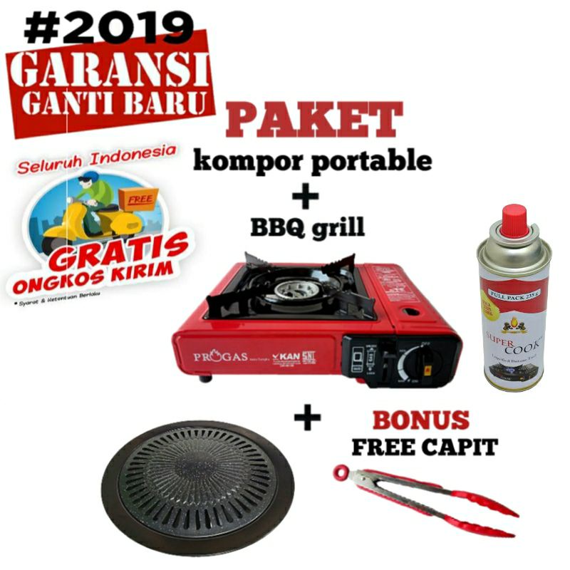 Paket Lengkap BBQ Set Kompor Portable Progas Tas + BBQ Grill Pan