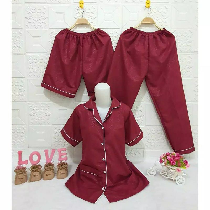 Baju Tidur Piyama Wanita Cewek Pajamas Dewasa Katun Motif Embos 3 in 1-3 IN 1 EMBOS MAROON