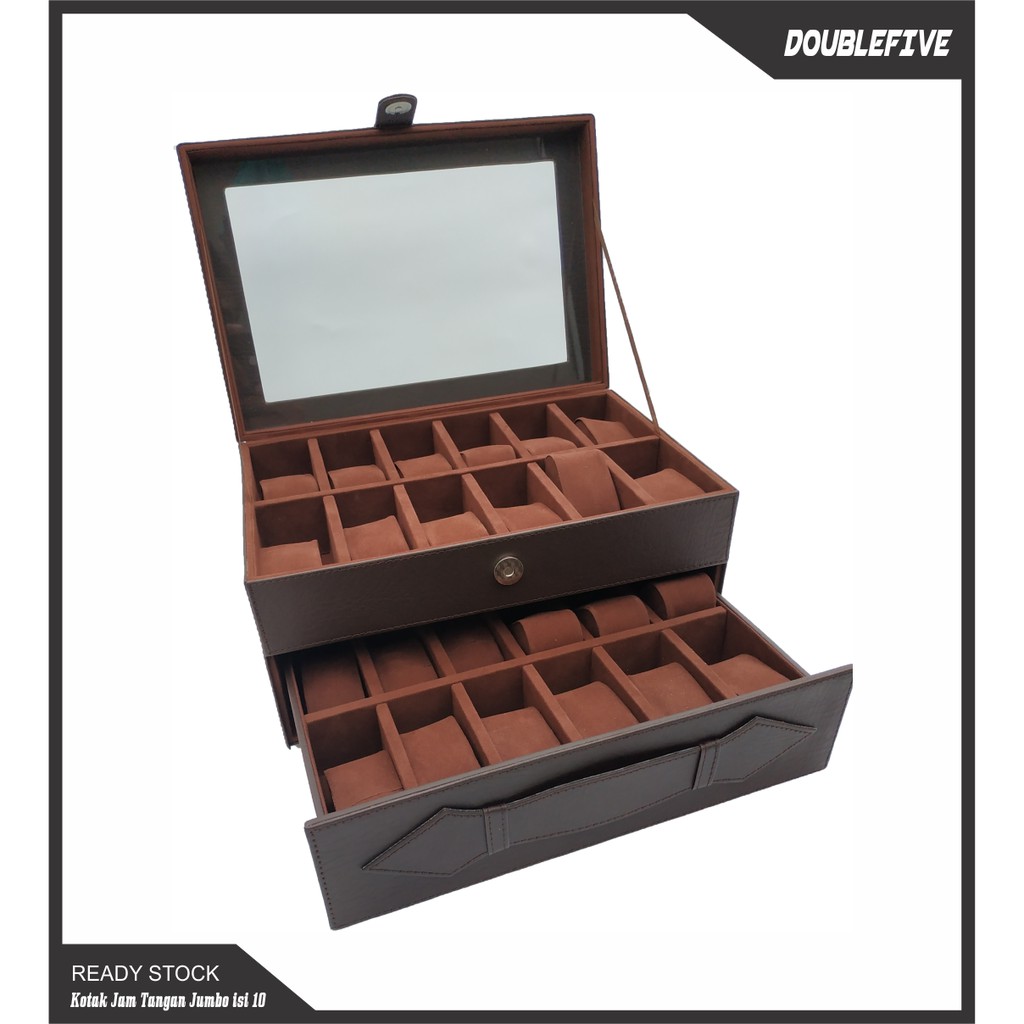 KOTAK JAM TANGAN ISI 24 DARK BROWN / TEMPAT JAM / WATCH BOX ORGANIZER