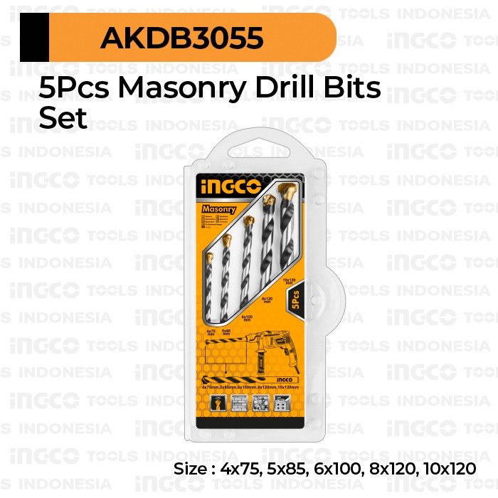 INGCO Mata Bor Beton Tembok Set 5 Pcs Masonry Drill Bits AKDB3055