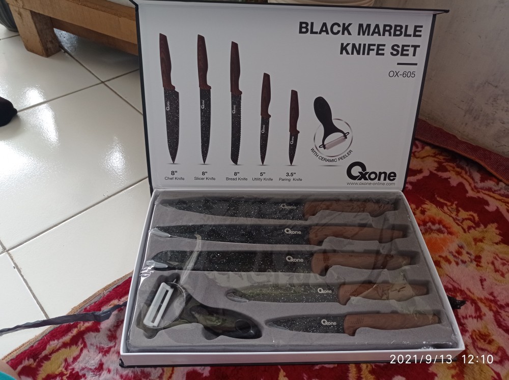 Oxone Pisau Set Marble Ox 605- Oxone Black Marble Knife Set Ox-605 - Pisau Set Oxone
