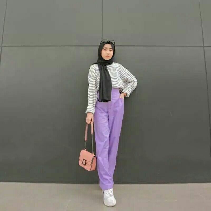 CELANA KULOT WANITA LILAC CASUAL PANJANG CULLOTE HIGHWAIST MURAH CEWEK TERBARU