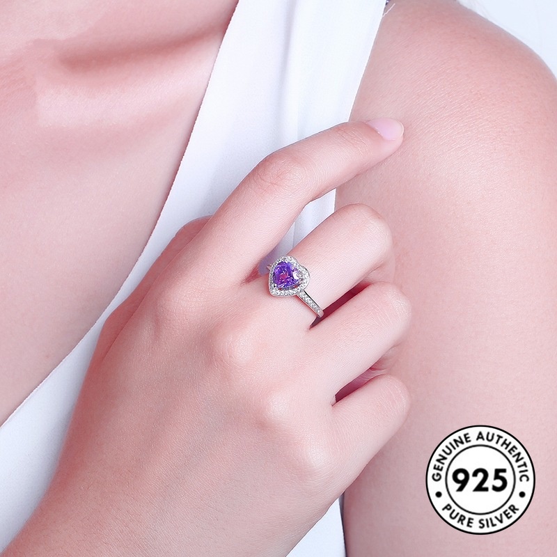 Cincin Sterling Silver 925 Dengan Batu Amethyst Elegan Untuk Wanita