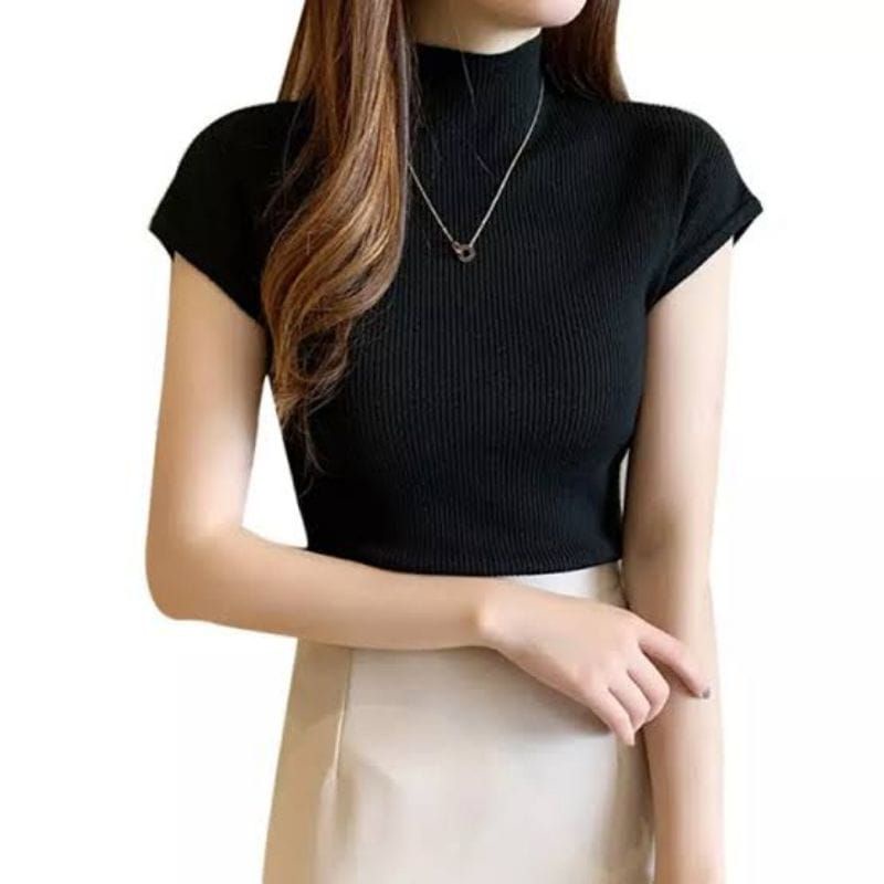 baju rajut kerah tinggi tangan pendek| atasan rajut |baju rajut TURTLENECK  murah tangan pendek | ma