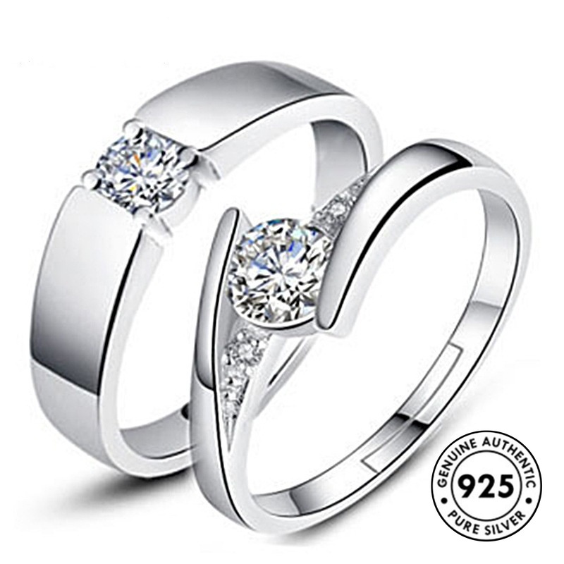 Cincin Pasangan Bahan S925 Silver Plated Aksen Berlian