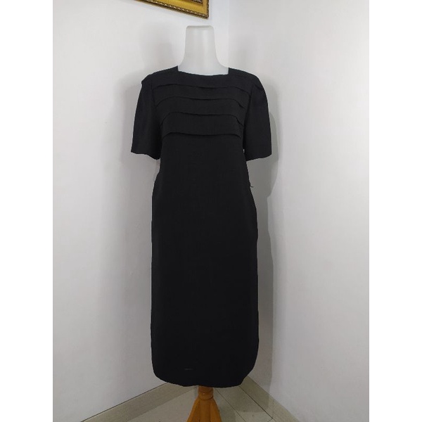 (BISA COD) Dress Vintage, Dress Bunga, Dress Tartan, Longdress, Dressmidi-Hitam6