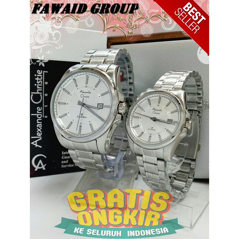 BEST SELLER JAM TANGAN WANITA ALEXANDRE CHRISTIE AC 8502 COUPLE SILVER WHITE HARGA SATUAN ORIGINAL