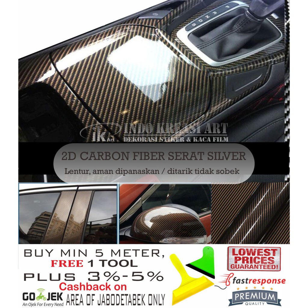 STICKER MOBIL 2D CARBON GLOSSY STIKER KARBON SERAT GOLD BUKAN 6D 5D