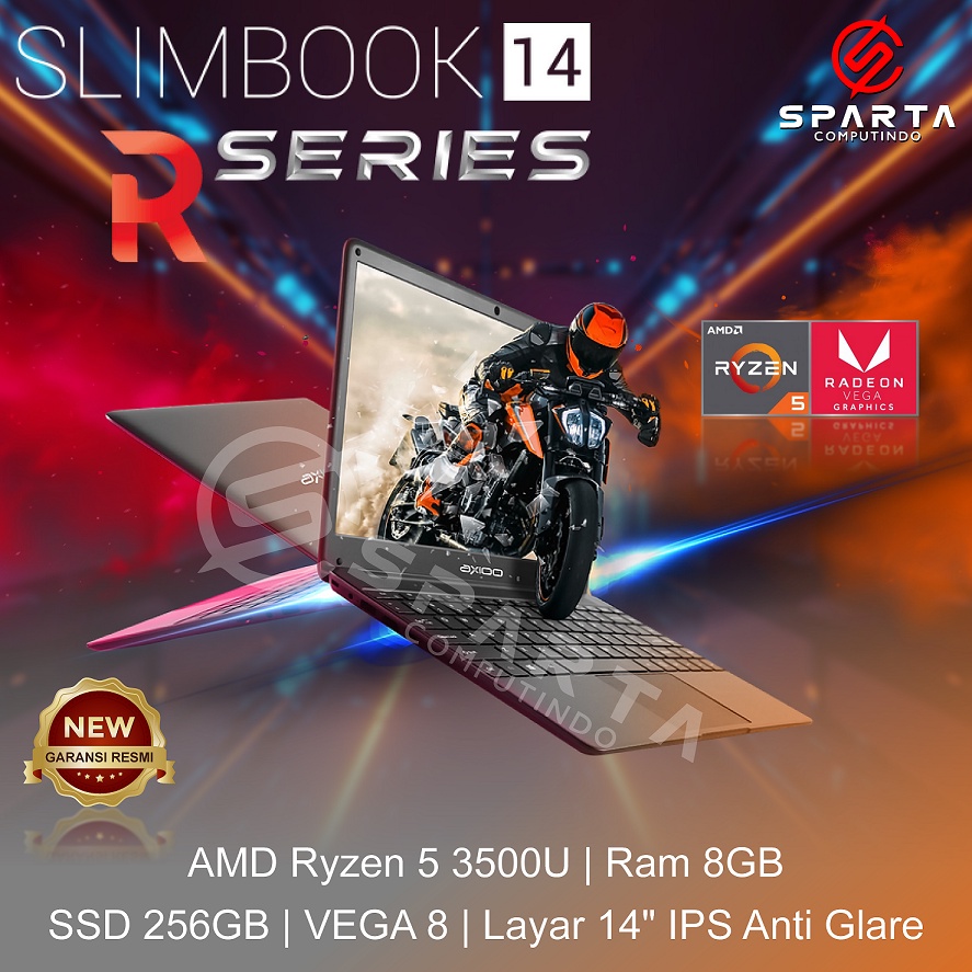 Laptop Axioo Slimbook 14 R5 AMD Ryzen 5 3500 Ram 8GB SSD 256GB 14&quot; FHD IPS New Garansi Resmi