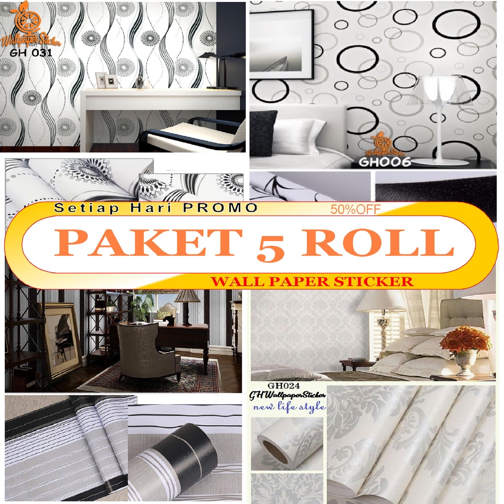 Termurah Paket 5 Roll Walpaper dinding-Sticker Dinding Anti Air Wallpaper Dinding-Kamar Tidur Ruang 