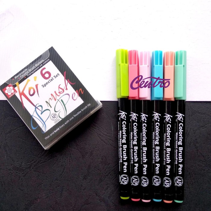 

kaligrafi-perlengkapan- sakura koi coloring brush pen set 6 color pastel kuas calligraphy
