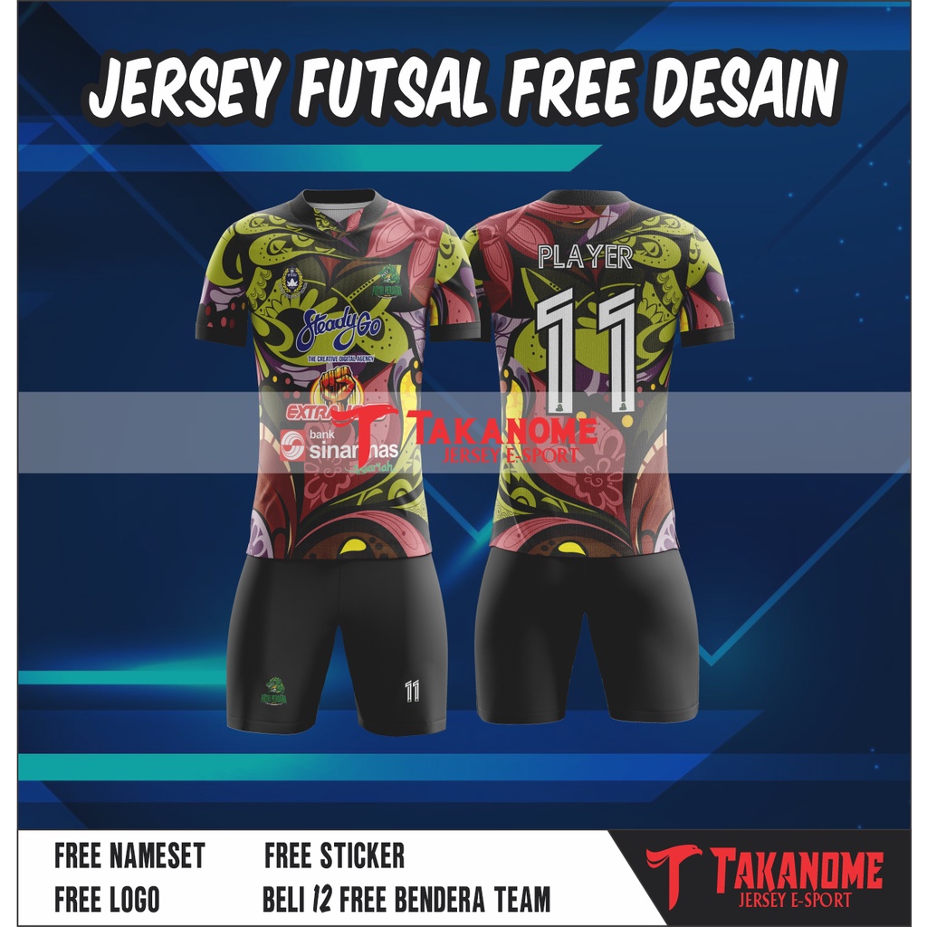 GROSIR DAN SATUAN SETELAN STELAN JERSEY PRINTING CUSTOM KESEBELASAN KAOS TIM TEAM SEPAK BOLA FUTSAL 