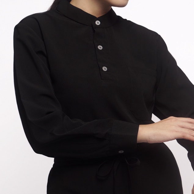 Baju Jaga MLS - BLACK Scrubs on Call Flowy Lengan Panjang