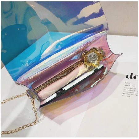 (COD) Tas Wanita Transparan Rainbow Tas Jelly Crystal Import T60 /Tas Selempang