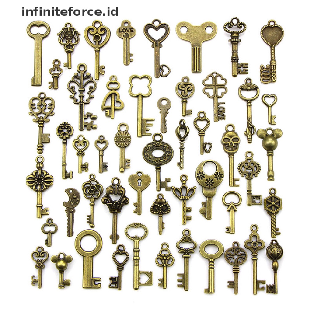 50 Pcs / Set Liontin Kunci Perunggu Gaya Vintage Steampunk Diy