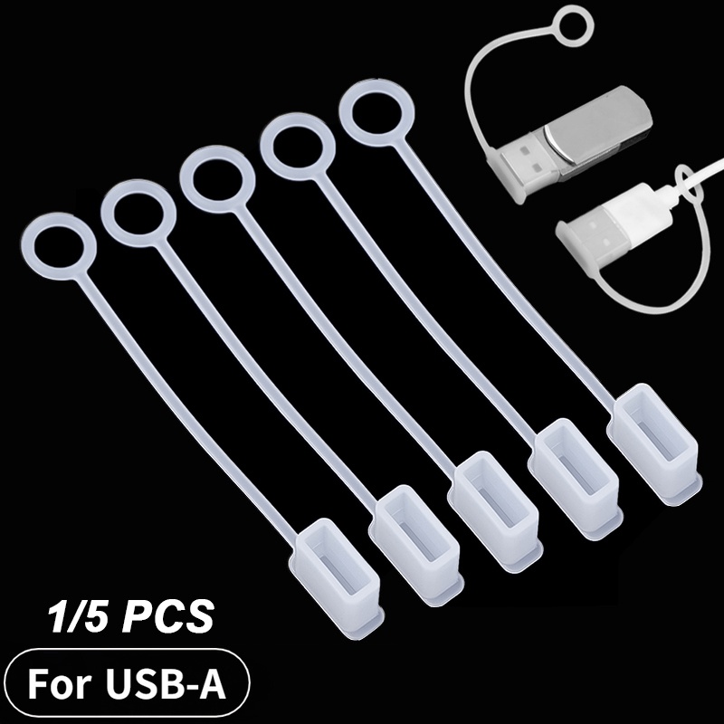 Dustproof Pelindung Anti Hilang USB2.0 3.0 USB A Cable Dust Cover With Cord Dust Plug Charger Cover Dengan Kawat Topi Perlindungan Putih