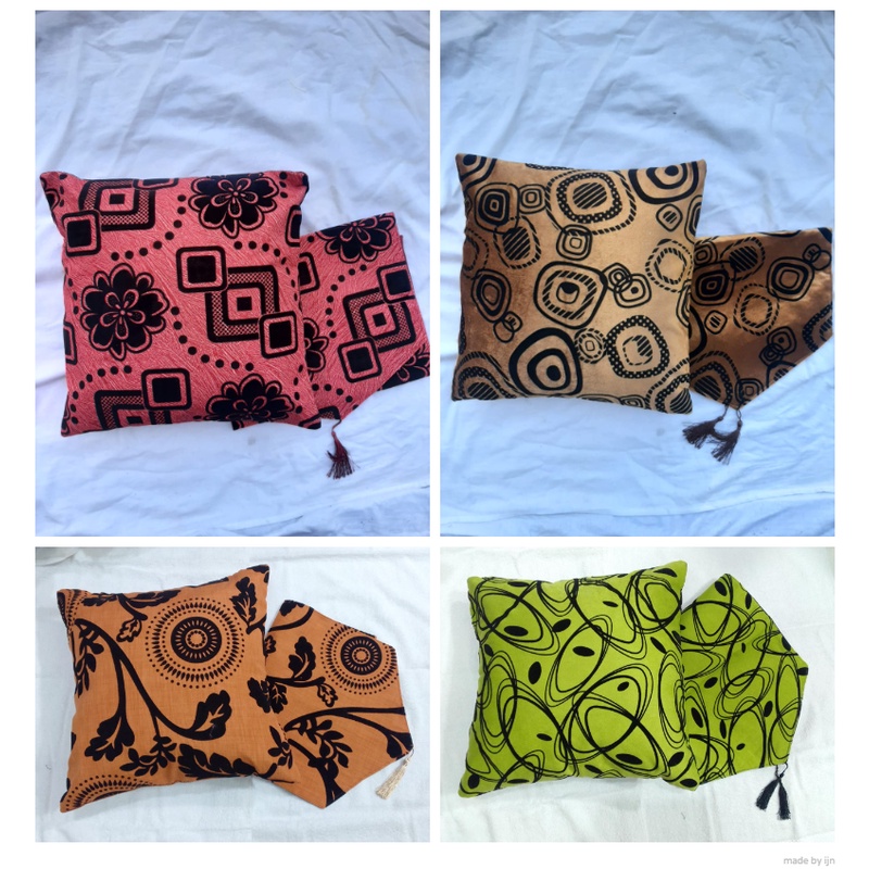 Sarung Bantal Sofa Set Plus Taplak Meja Bahan BLUDRU Ukuran 40x40