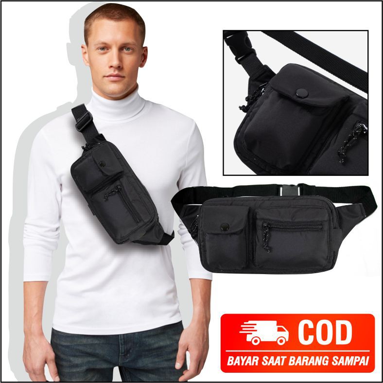 Pege 8828 - Waistbag Tas Selempang Pria Kotak Polos Tas Pinggang Slingbag