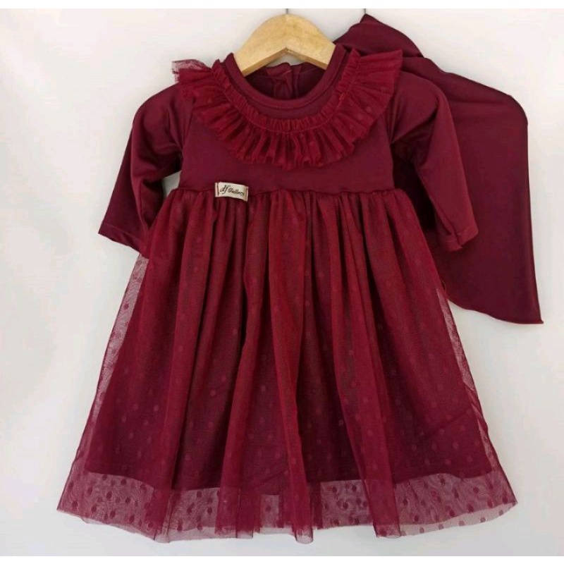 GAMIS ALIKA SET TULE DOTTH/ GAMIS ANAK MEWAH / GAMIS PESTA ANAK