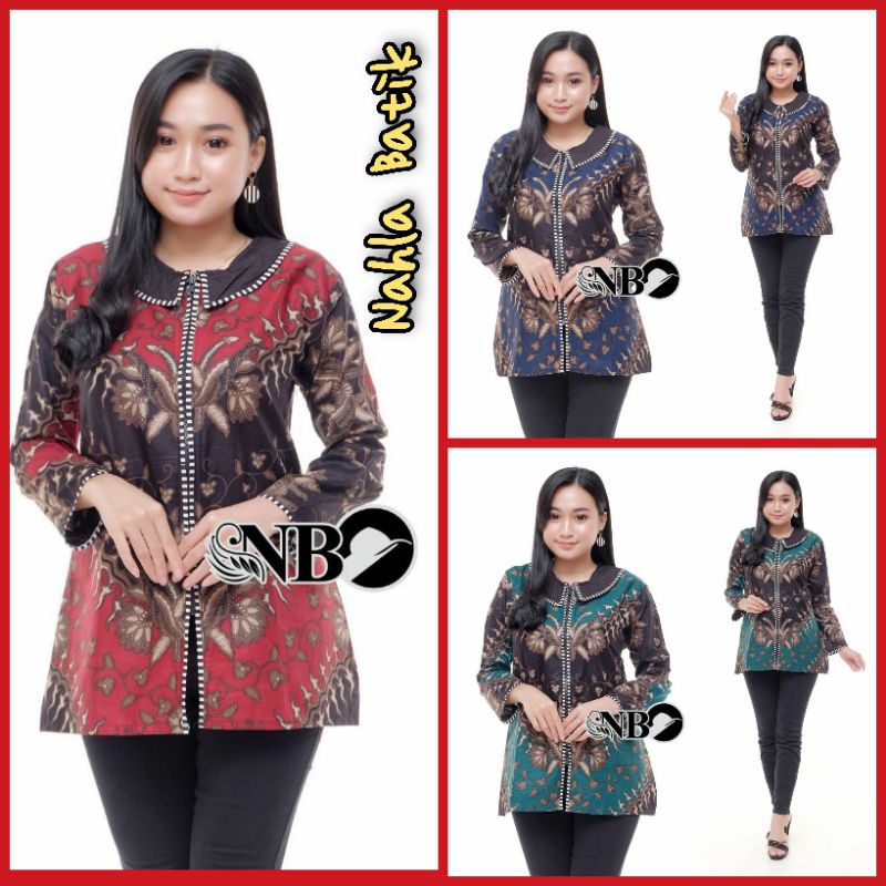 Atasan Batik Wanita Kerja Seragam Kantor Zipper depan Kekinian