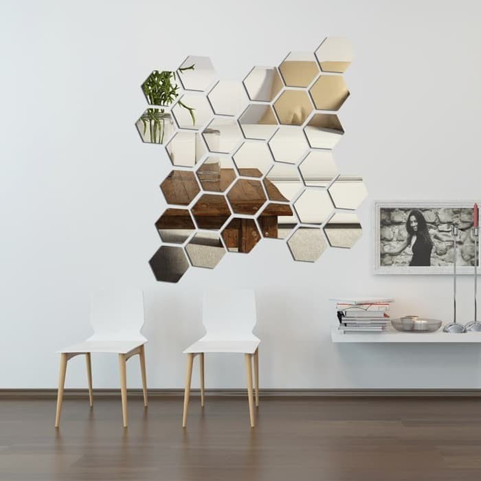 LT- [200GR] HEXAGONAL Hiasan dinding acrylic HEXAGONAL impor mirror wall stiker