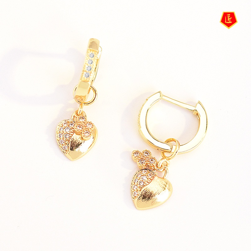 [Ready Stock]Fashion 18K Gold Diamond Heart-Shaped Earrings Creative