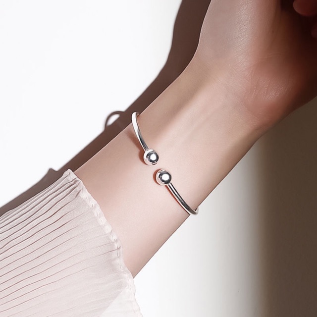 【Spot】925Silver plated Open Smooth Bangles Bracelets Charms Beads