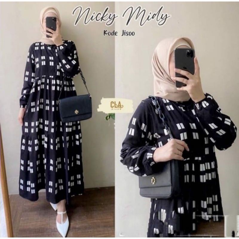 Nicky Midi Dress Rayon Premium Midi Dress Motif