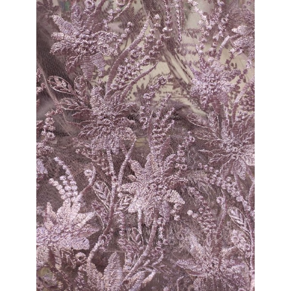 Kain Brokat Tile Motif Bunga Cantik AV 597/21/2 Dusty Purple.