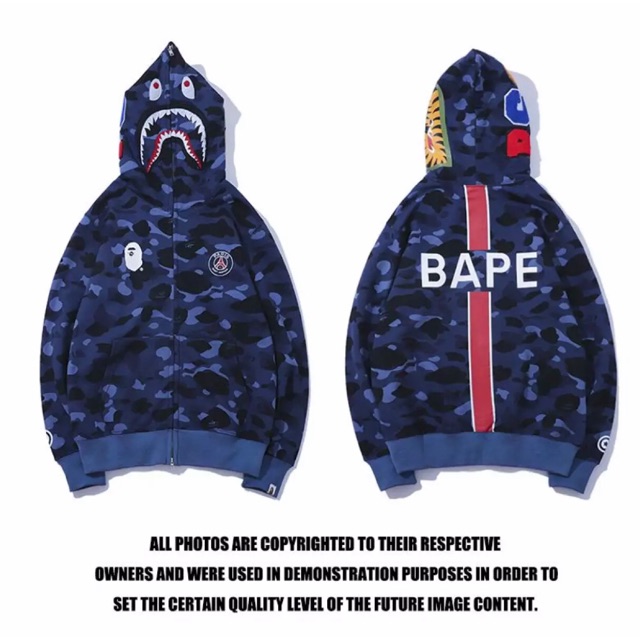 bape x psg shark full zip hoodie