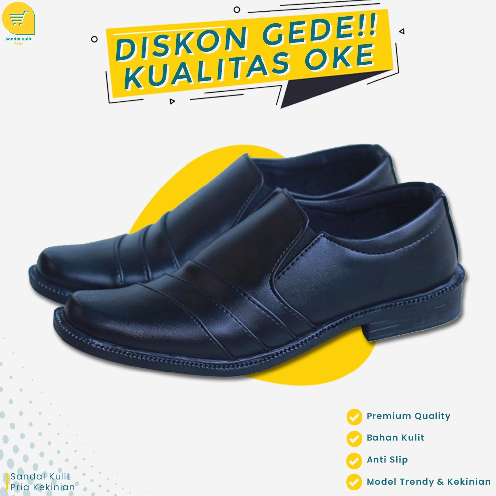 Sepatu Pantofel Pria Kulit Tanpa Tali Ukuran Size 39 40 41 42 43 Casual Modern Tinggi Slip On Slop T