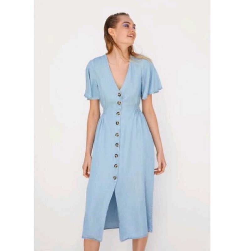 zara dress button denim preloved