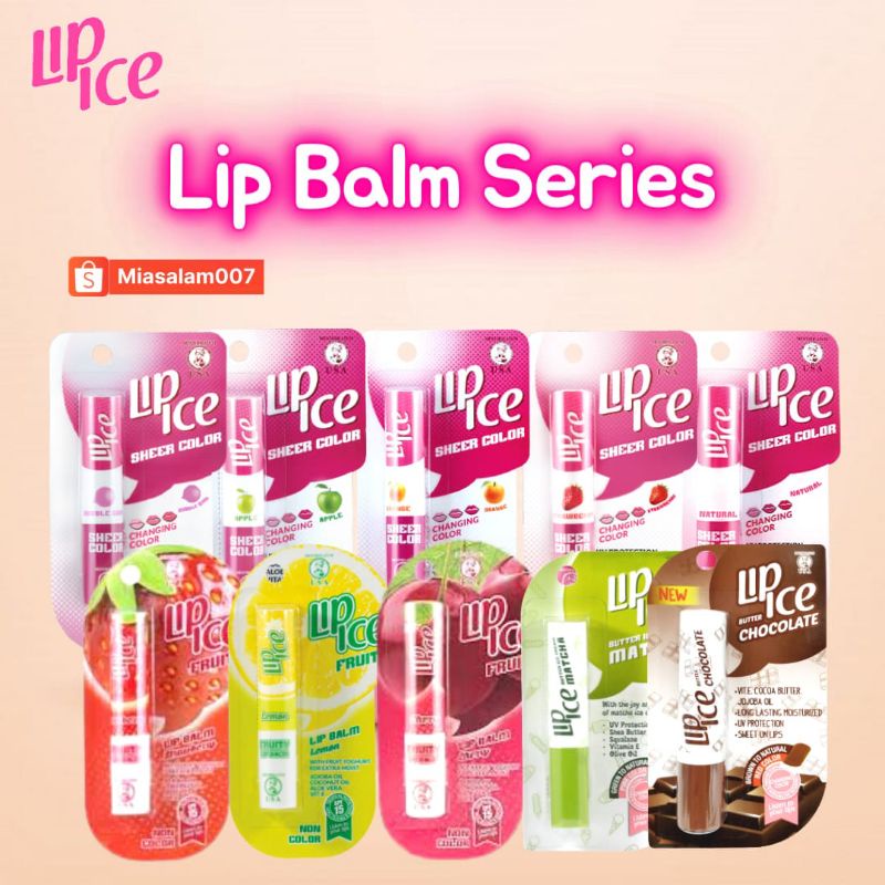 LIP ICE Sheer Colour 2,2 gr | Lip Balm Strawberry | Natural | Apple | Bubble Gum | Orange | Matcha Butter Chocolate Reguler Fruity Lipbalm | BEESWAX Pelembab Bibir