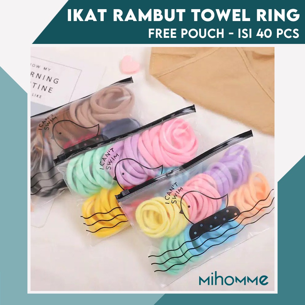 Karet Ikat Rambut Towel Ring Anak Aksesoris Warna Warni Pouch 40 pcs