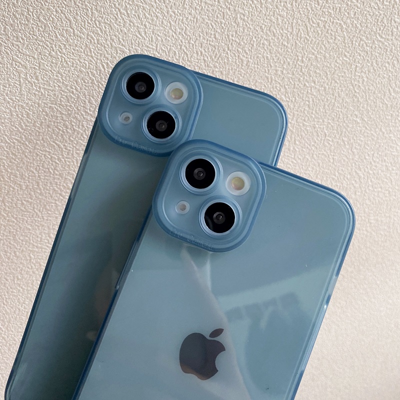 Case Pelindung Lensa Transparan Biru Untuk iPhone 13 i11 12 Pro max xr xsmax 7 8 plus