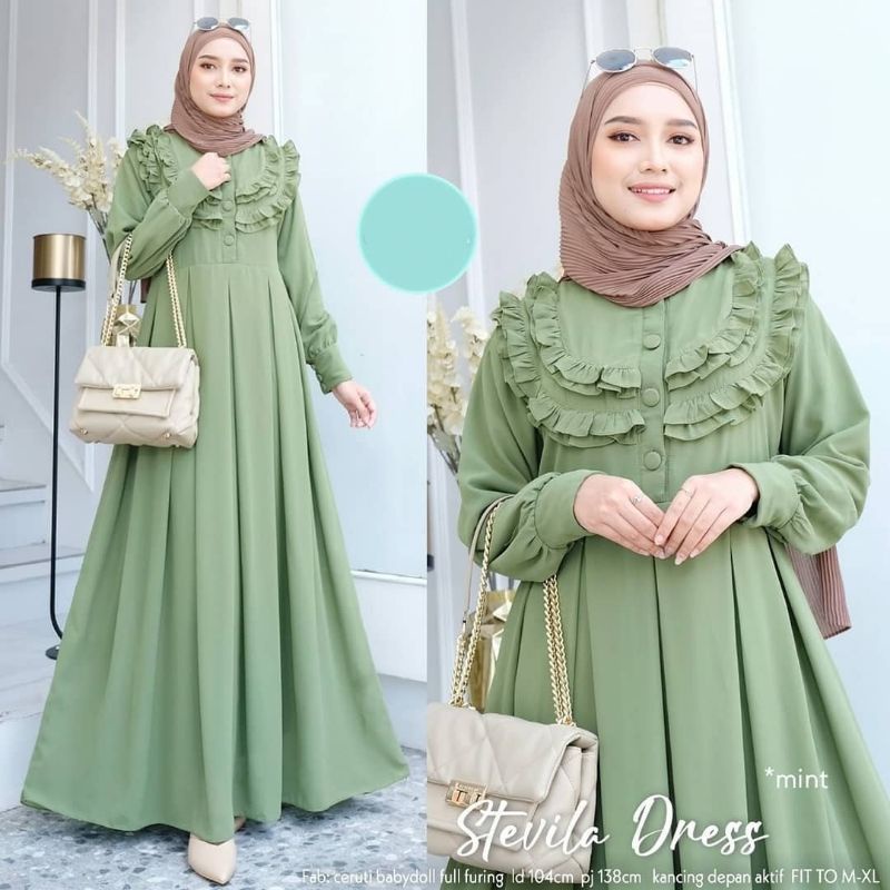 Gamis Wanita Terbaru 2022 Dress Muslim Gamis Ceruty Babydoll Jumbo Dress Muslim Gamis Stevilla Premi