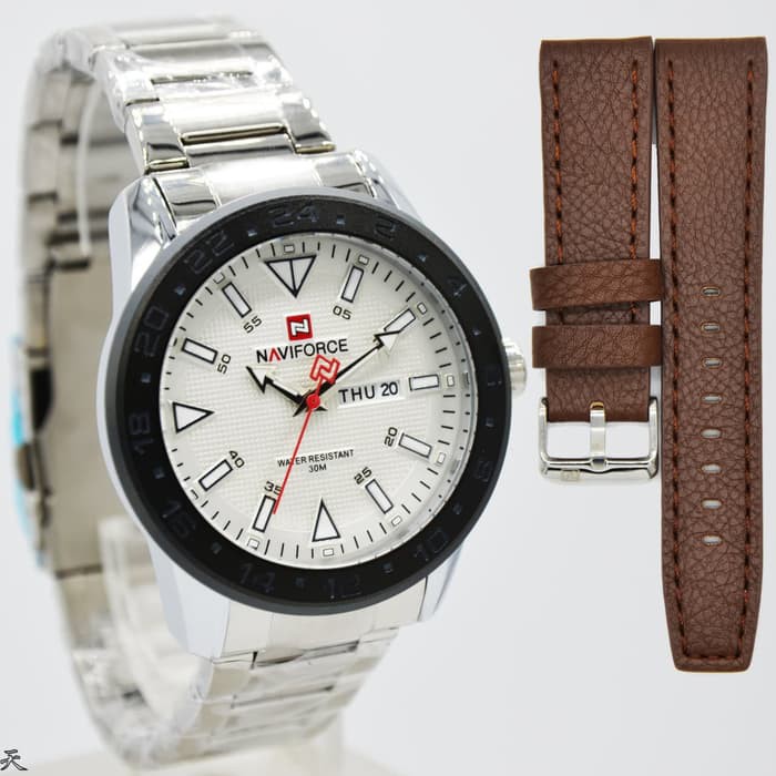 JAM NAVIFORCE NF9109 RANTAI PAKET KULIT ORI ANTI AIR SILVER (BROWN)