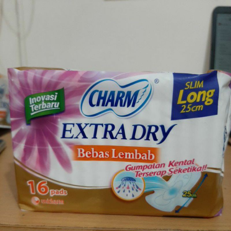 Charm Extra Dry Slim Long wing 25cm 16 pembalut kewanitaan bebas lembab (no.127)