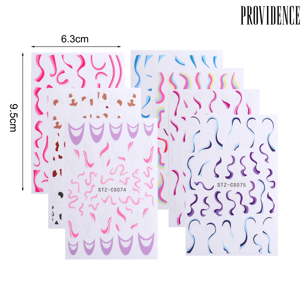 Providence 7Pcs/Set Nail Line Sticker French Style Strip Patterns Ultra Thin 3D Geometry Irregular Whirling Wave Cow Decal for Manicure