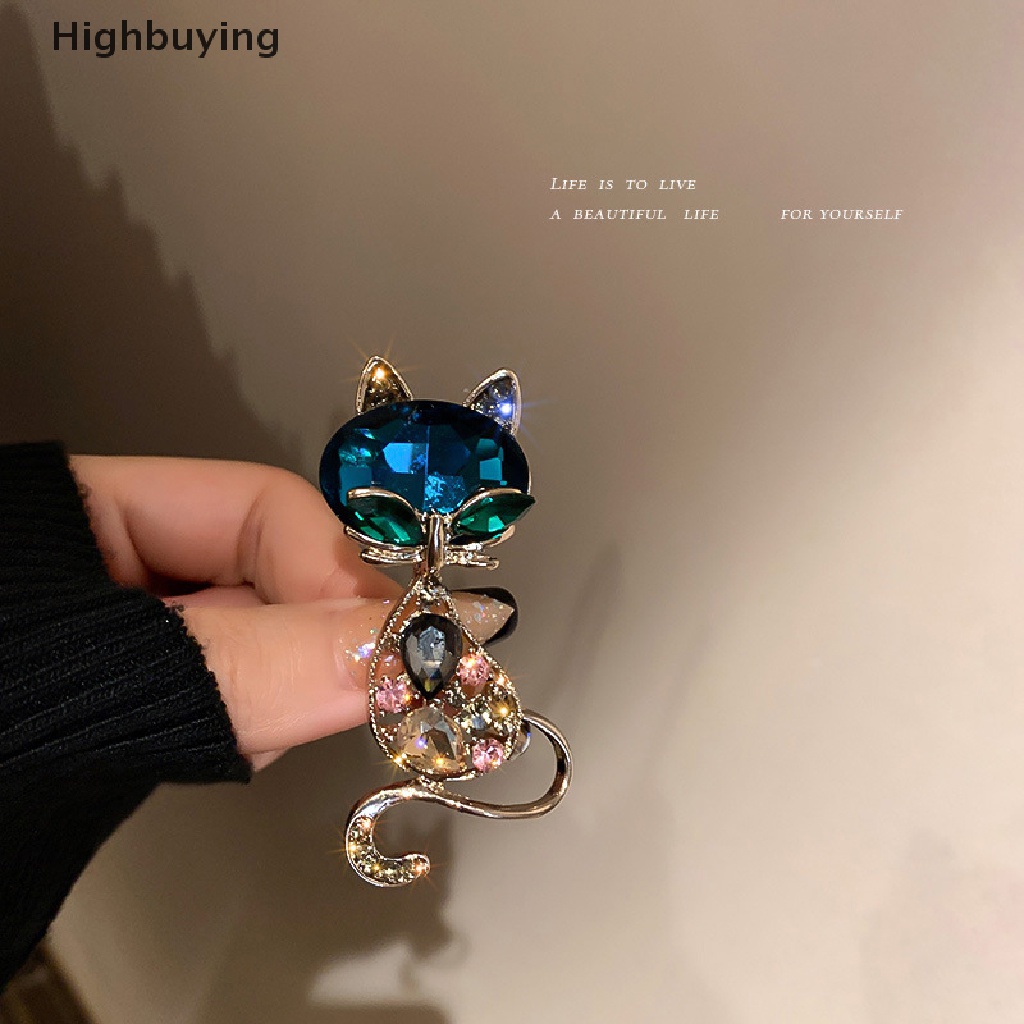 Hbid Bros Bentuk Kucing Bahan Alloy Aksen Kristal + Berlian Imitasi Untuk Wanita