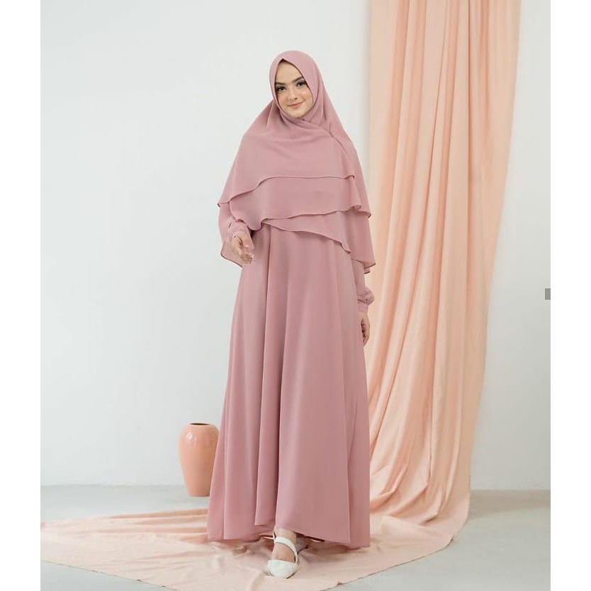 FABIYA SYAR'I Moscrepe (Free Hijab/Khimar) Gamis Muslim Baju Panjang Stelan Syari Polos