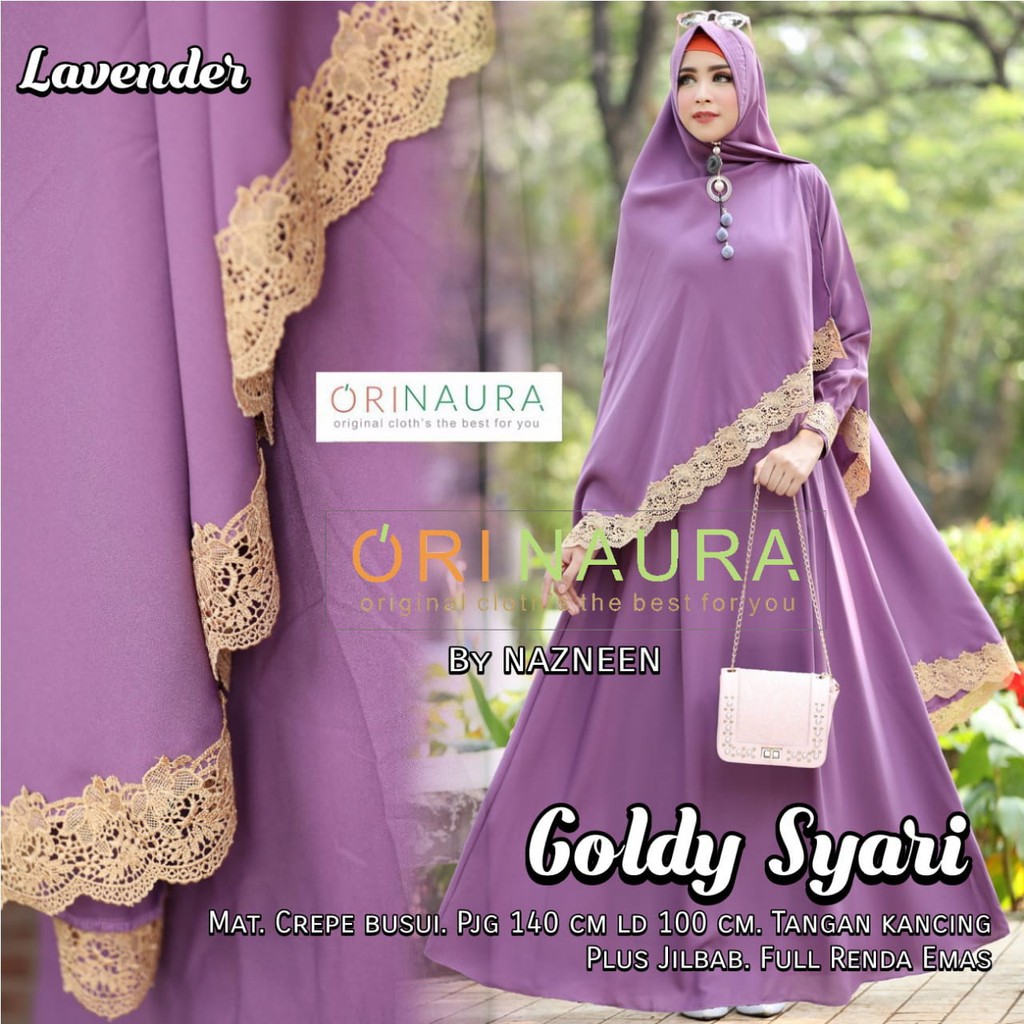 BK  GOLDY SYARI goldy syari gamis syari polos renda crepe original termurah terbaru orinaura NAURA