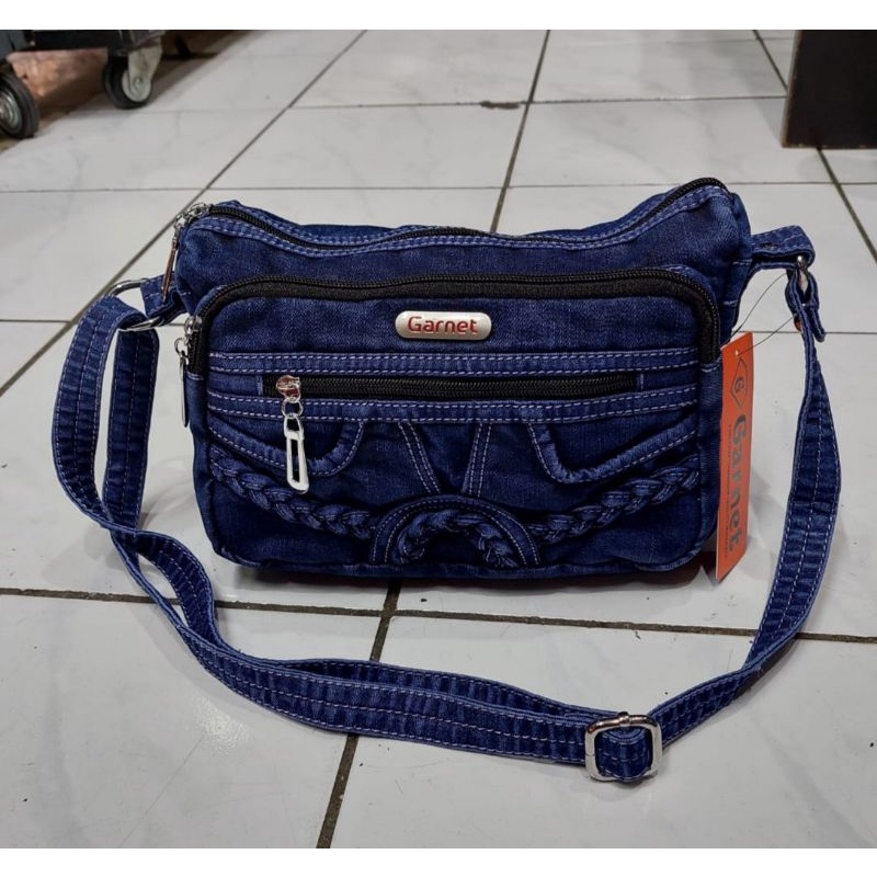 Tas slempang wanita bahan jeans denim tebal kuat jahitan rapi