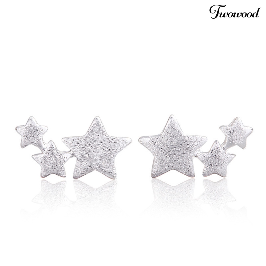 Twowood 1 Pair 3 Stars Ear Studs Elegant Jewelry Exquisite Cute Lightweight Stud Earrings for Wedding
