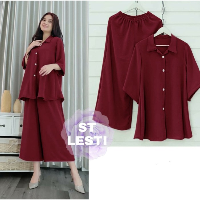 Set Celana Kulot Numia Dan Blouse Wanita Dewasa Setelan Wanita / LV- ST LESTI - Army