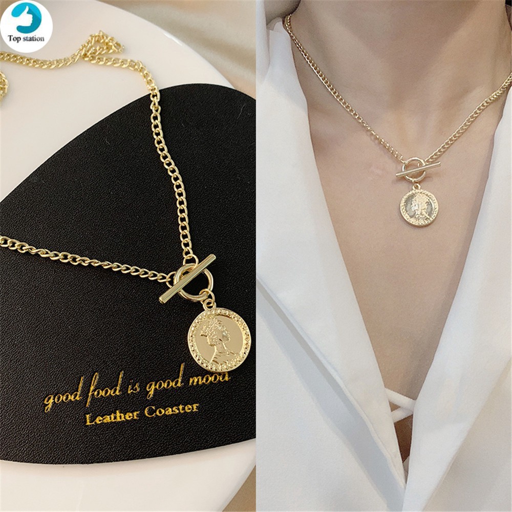 【COD Tangding】Korea Fashion Style Design Sense Coin Pendant Necklace Women Fashion Jeweller Gift