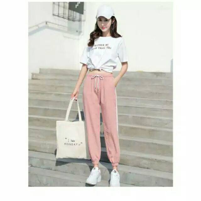 JOGGER PANTS KOREAN STYLE | CELANA JOGGER BASIC DOUBLE STRIP PANTS | STRIPE PANTS ( 1KG isi 6pcs )