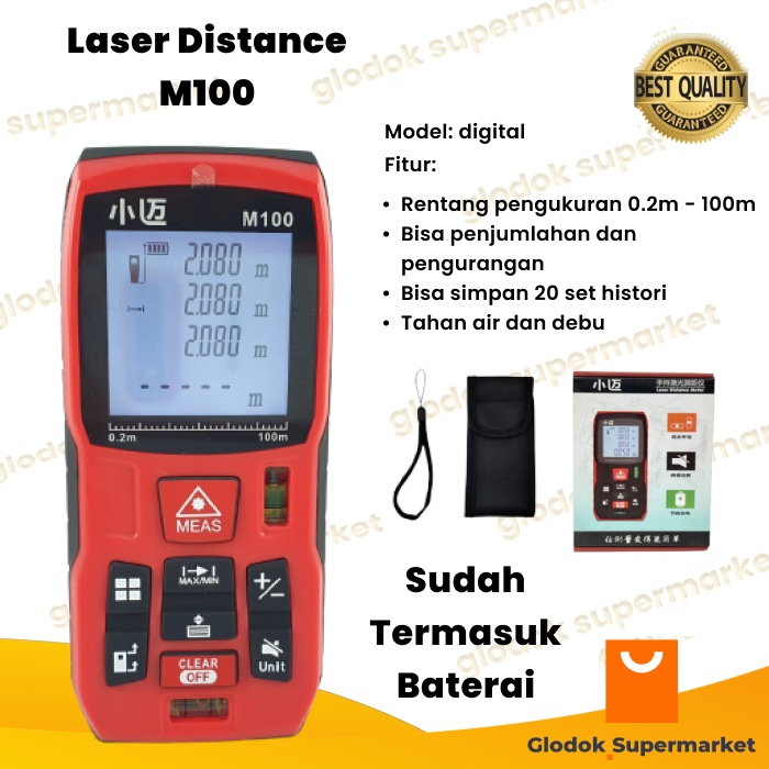 Laser Distance Millisey 100 Meter Alat Ukur Jarak Dimensi Meteran 100m Digital M100