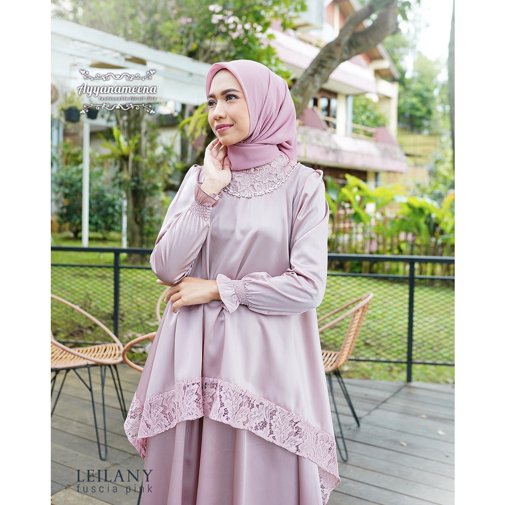 AYYANAMEENA LEILANY (SET TUNIK, ROK DAN MASKER) WARNA FUSCHIA PINK