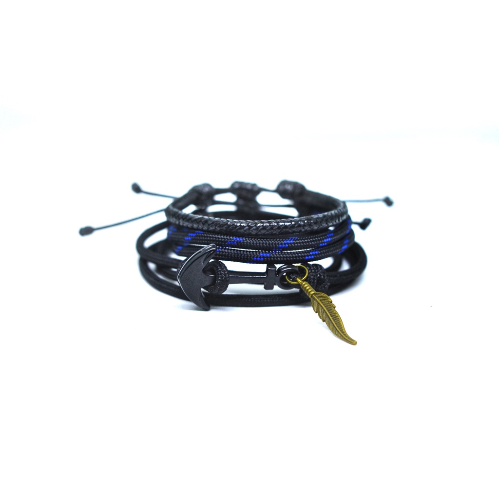 Gelang Hitam Pria Cowok Laki Laki Tangan Set Paket Pendaki Gunung Outdoor Jangkar Paracord Bracelet Murah